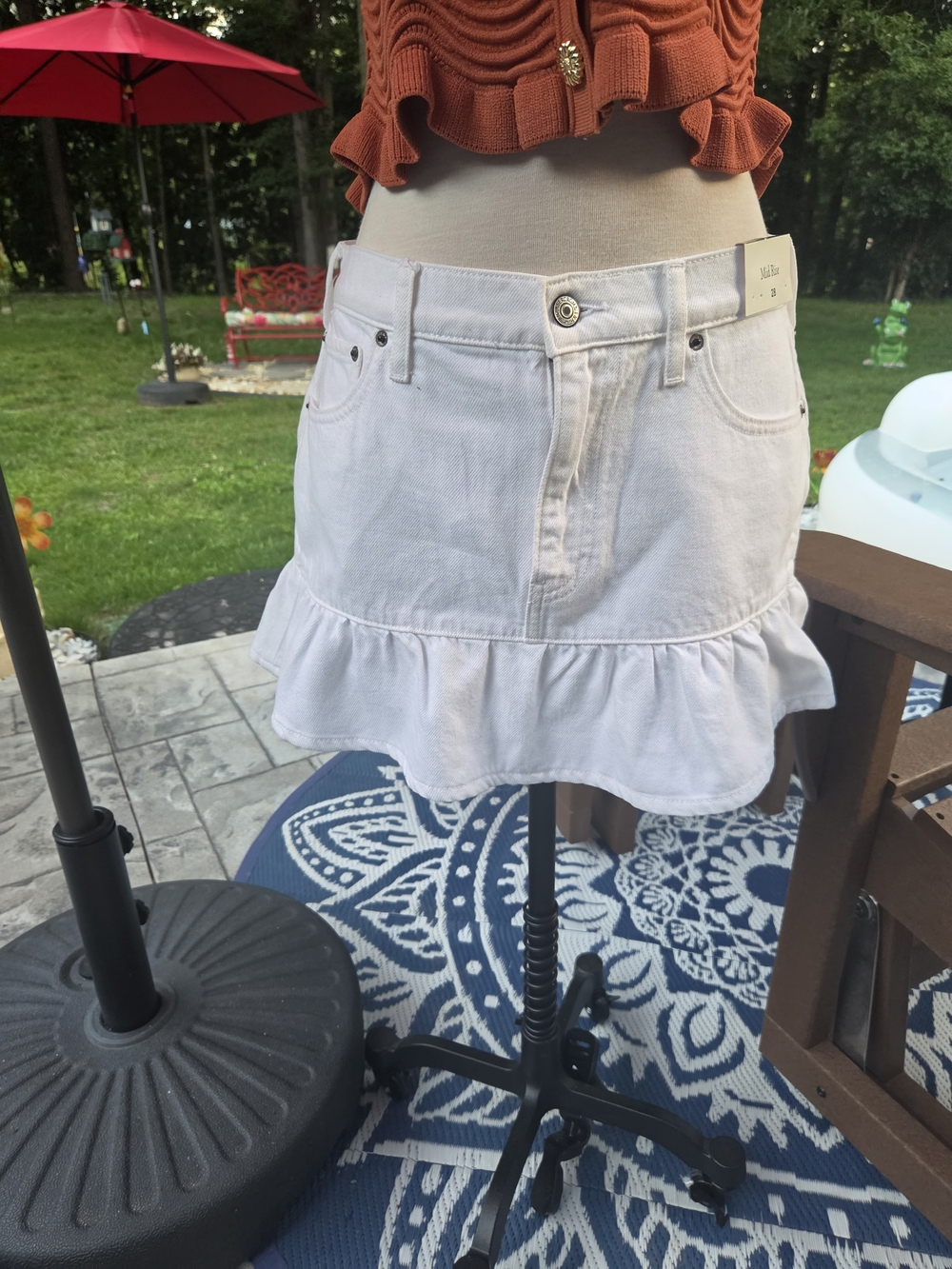 Abercrombie & Fitch White Ruffle Hem Denim Mini Skirt
